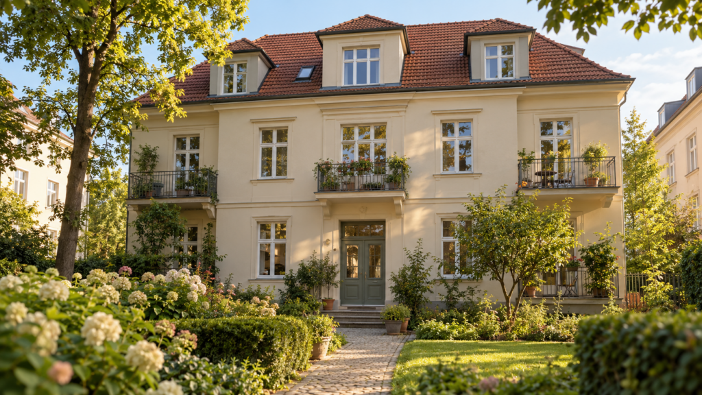 KI-generiertes Beispielbild: Mehrfamilienhaus – kein BLK-Referenzobjekt
